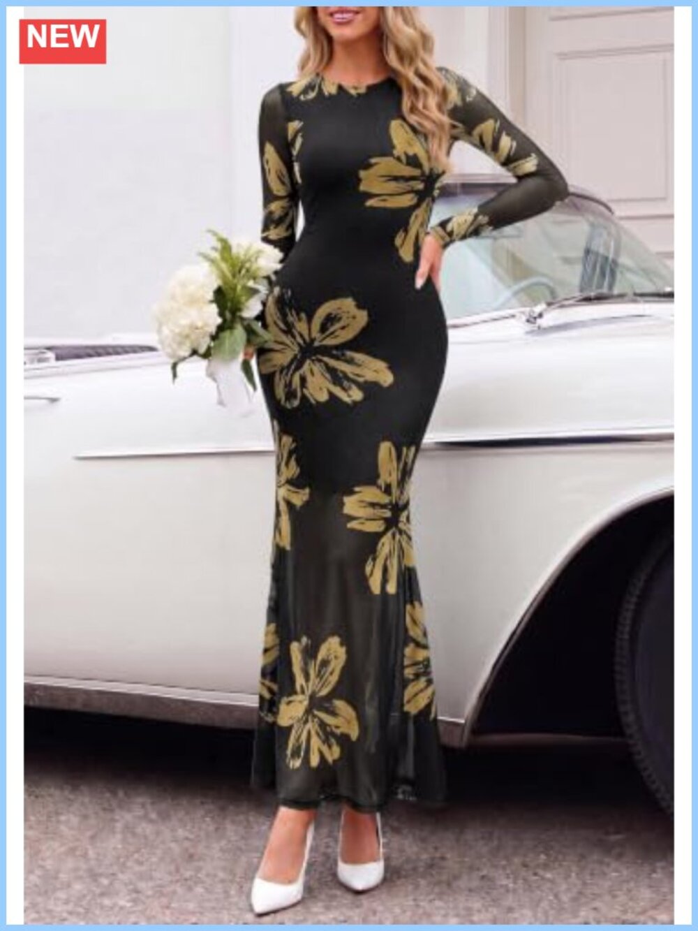 Women's Long Sleeve Floral Maxi Dress Wedding Guest Formal - Picture 3 of 6